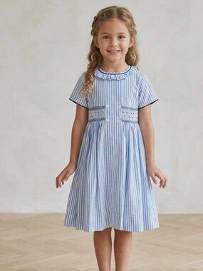 Blue Stripe Smocked Dress